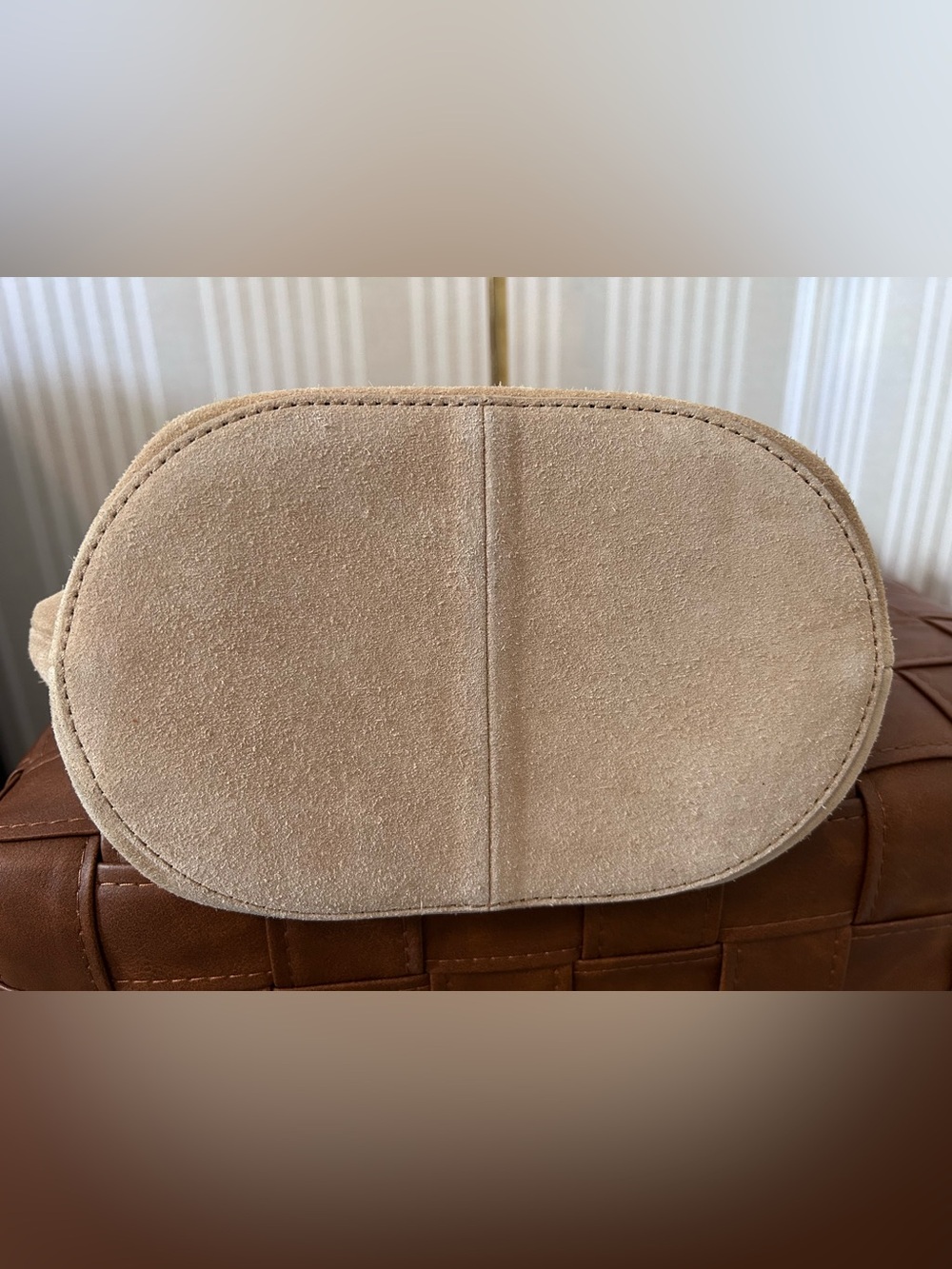 J.Crew Berkeley Leather Belted Bucket Bag Tote in Buttery Neutral Tan Suede - Picture 9 of 15